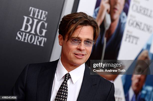 Brad Pitt attends "The Big Short" New York premiere at Ziegfeld Theater on November 23, 2015 in New York City.