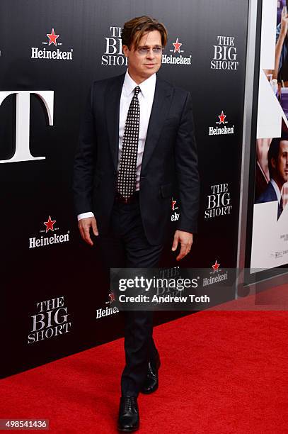 Brad Pitt attends "The Big Short" New York premiere at Ziegfeld Theater on November 23, 2015 in New York City.