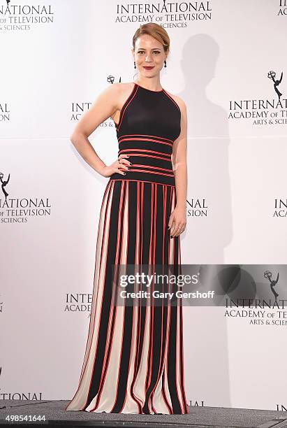 Actress Leandra Leal poses for pictures during the 43rd International Emmy Awards press room reception on November 23, 2015 in New York City.