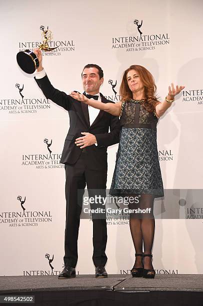 Award Winners for Drama Series for 'Engrenages Saison 5' , producers Vassili Clert and Anne Landois pose for pictures during the 43rd International...
