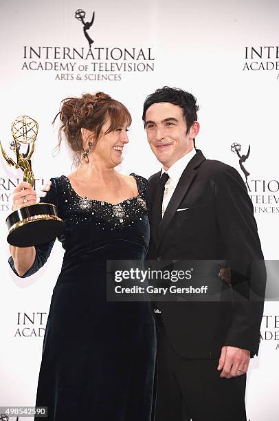 Award winner for Best Performance By An Actress Anneke von der Lippe (as Helen Sikkeland for Qevitne and presenter Robin Lord Taylor pose for...
