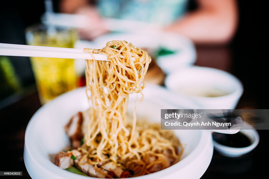 Bangkok, Thailand. Asian cuisine - Hongkong noodles with pork