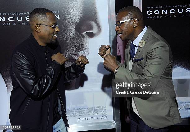 Actor Martin Lawrence and Tommy Davidson arrive at the screening of Columbia Pictures' "Concussion" at Regency Village Theatre on November 23, 2015...