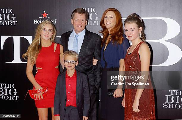 Writer Michael Lewis and family attend the "The Big Short" New York premiere at Ziegfeld Theater on November 23, 2015 in New York City.