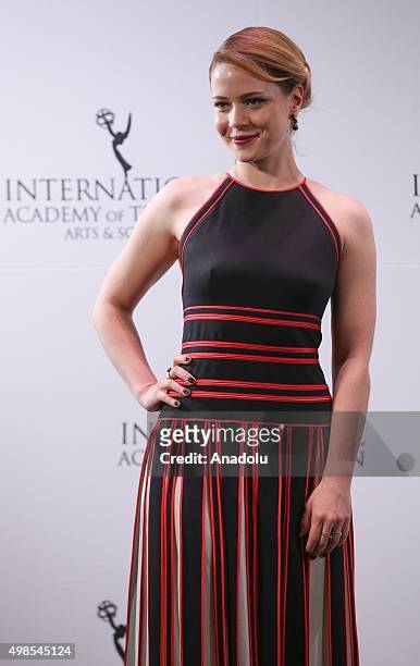 Actress Leandra Leal poses for pictures during the 43rd International Emmy Awards press room reception on November 23, 2015 in New York City.