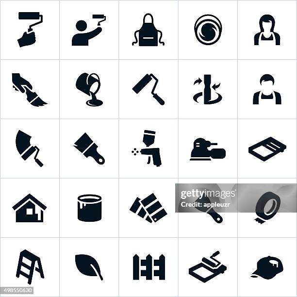 bildbanksillustrationer, clip art samt tecknat material och ikoner med house painting icons - måla