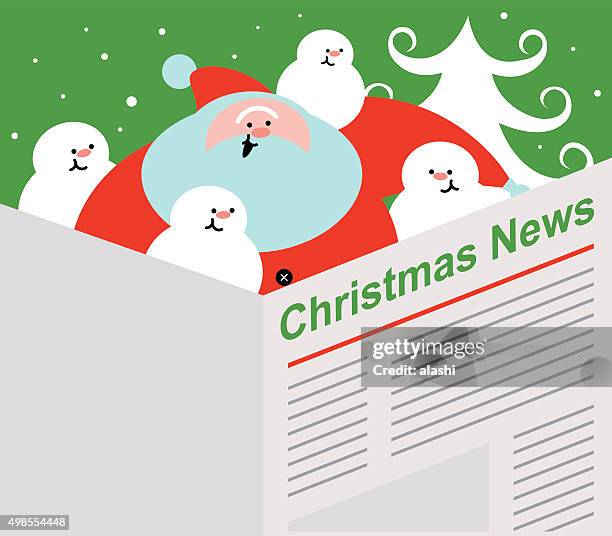 stockillustraties, clipart, cartoons en iconen met santa claus and snowman are reading the newspaper (christmas news) - saint nicholas