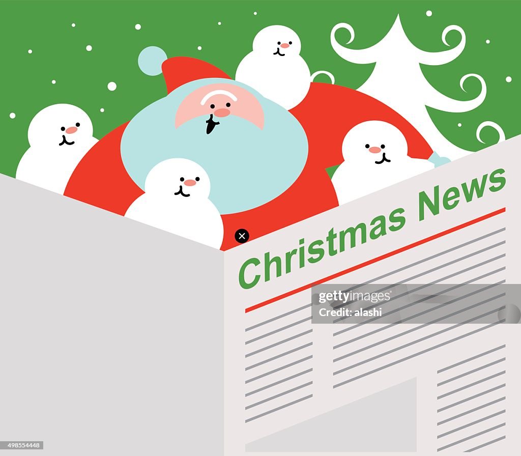 Santa Claus and Snowman are reading the newspaper (Christmas News)