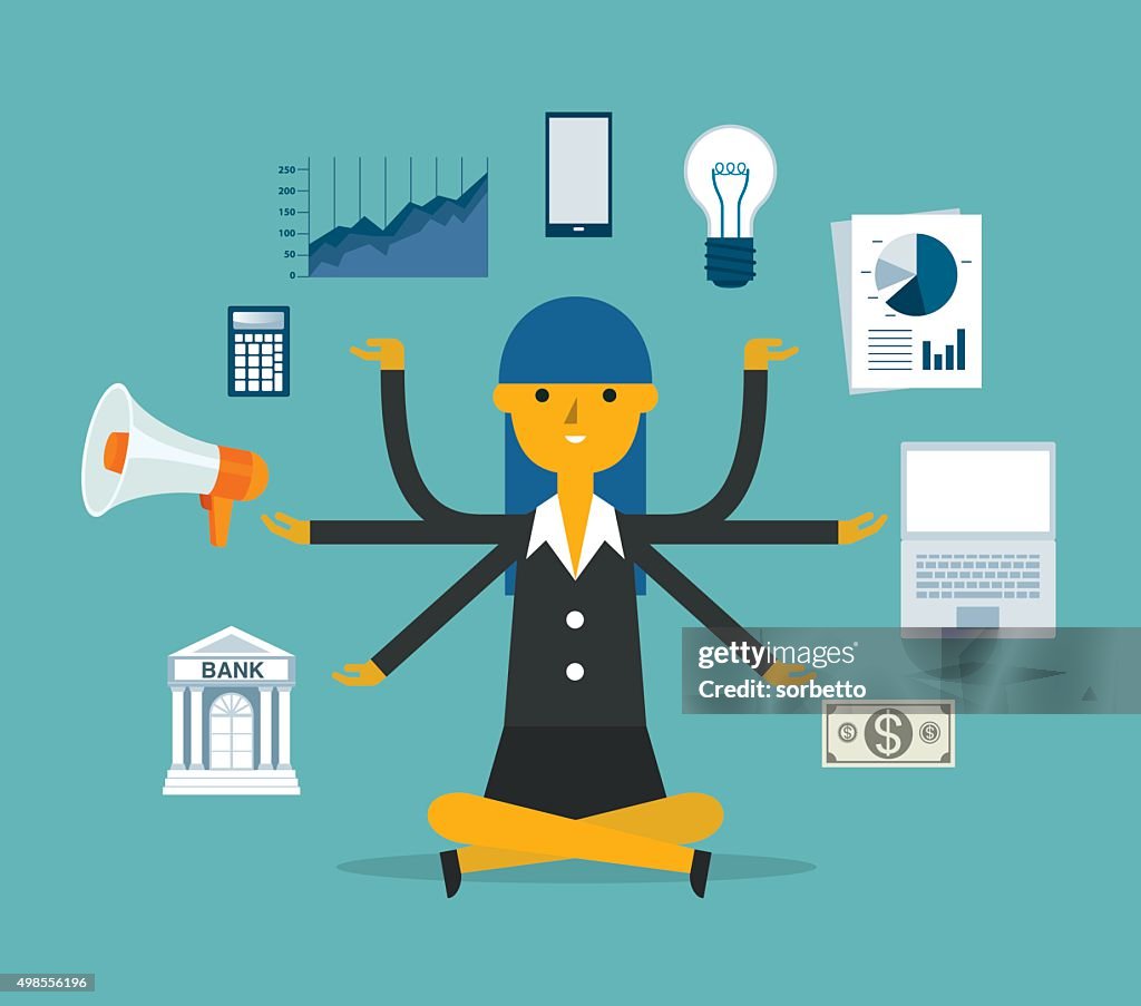 Businesswoman Multitasking with Multiple Arms