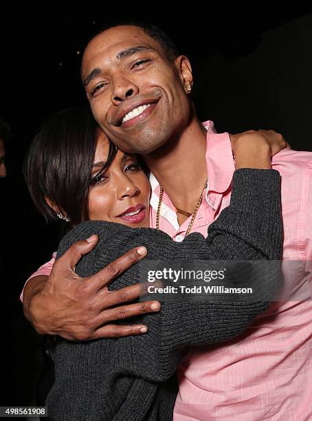 Jada Pinkett Smith and brother Caleeb Pinkett attend the after party for a screening Of Columbia Pictures' "Concussion" on November 23, 2015 in...