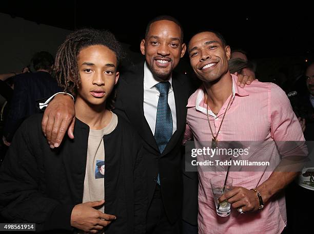 Jaden Smith, Will Smith and Caleeb Pinkett attend the after party for a screening Of Columbia Pictures' "Concussion" on November 23, 2015 in...