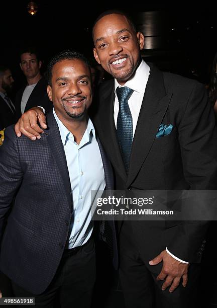 Alfonso Ribeiro and Will Smith attend the after party for a screening Of Columbia Pictures' "Concussion" on November 23, 2015 in Westwood, California.