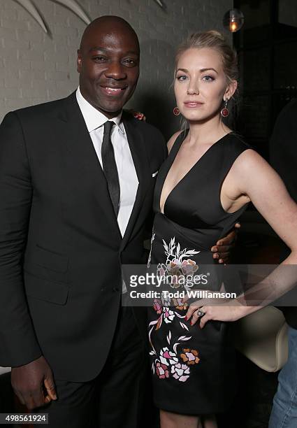 Adewale Akinnuoye-Agbaje and Sara Lindsey attend the after party for a screening Of Columbia Pictures' "Concussion" on November 23, 2015 in Westwood,...