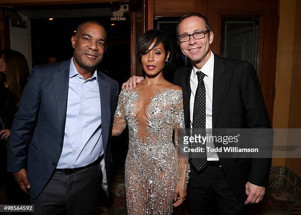 Overbrook Entertainment Co-Founder/Partner James Lassiter, Jada Pinkett Smith and CAA's Richard Lovett attend a screening Of Columbia Pictures'...