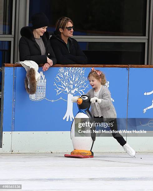 Nicole Kidman and husband Keith Urban are seen watching their children at The Natural History Museum Ice Rink on November 16, 2015 in London, England.