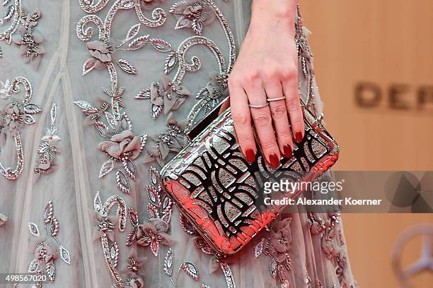 Franziska Knuppe, Aigner clutch detail, attends the Bambi Awards 2015 at Stage Theater on November 12, 2015 in Berlin, Germany.