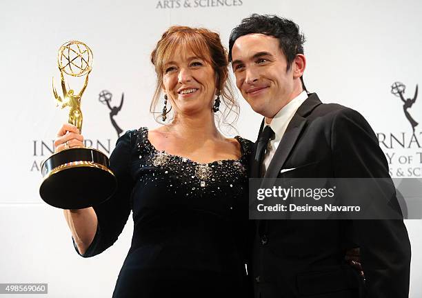 Award winner for Best Performance By An Actress Anneke von der Lippe (as Helen Sikkeland for Qevitne and presenter Robin Lord Taylor pose for photos...