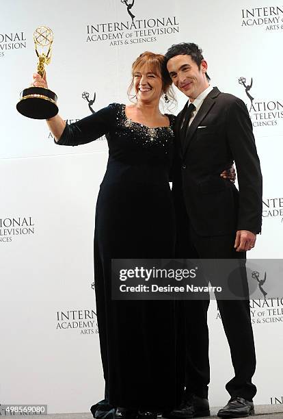 Award winner for Best Performance By An Actress Anneke von der Lippe (as Helen Sikkeland for Qevitne and presenter Robin Lord Taylor pose for photos...