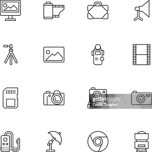 vector illustration of photography icons - point and shoot camera stock illustrations