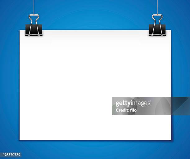 stockillustraties, clipart, cartoons en iconen met horizontal hanging paper template - papierklem