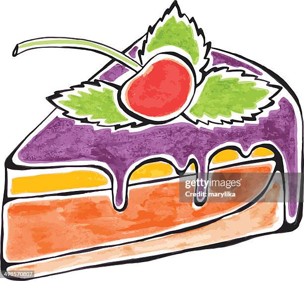 watercolor cheesecake - cherry cheesecake stock illustrations