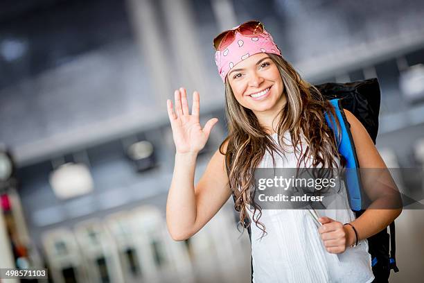 happy woman traveling - walking away from camera stock pictures, royalty-free photos & images