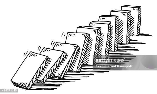 domino effect drawing - toy block white background stock illustrations