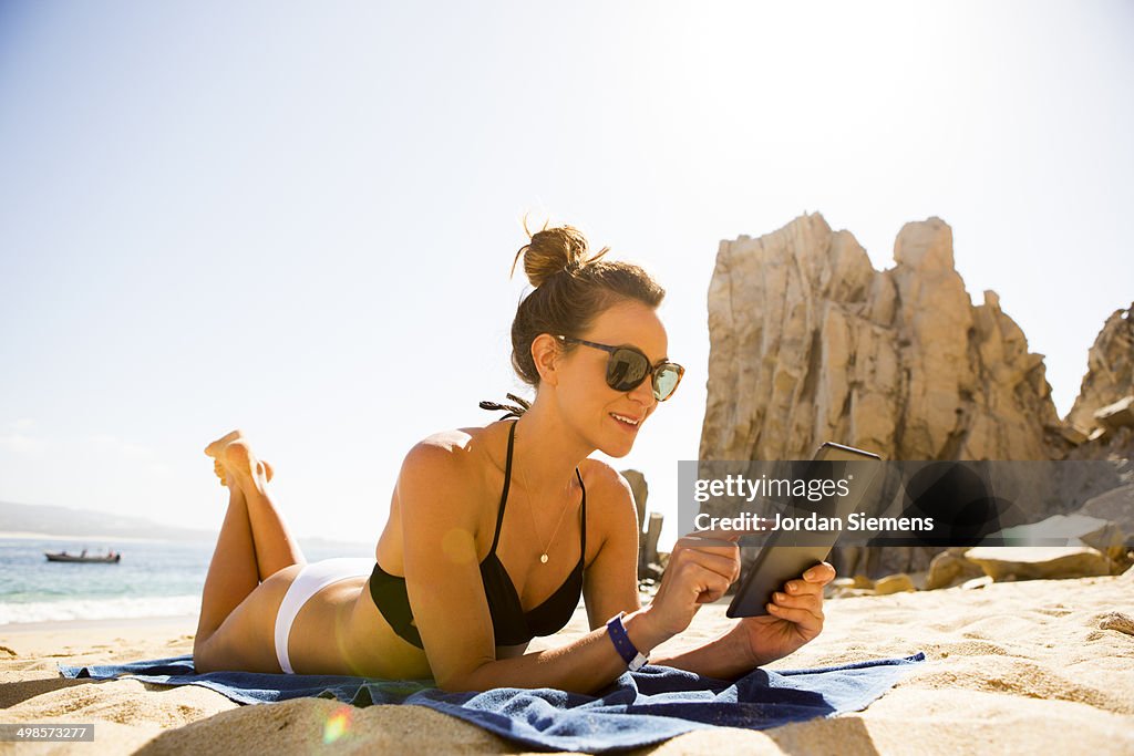 Female using a digital tablet