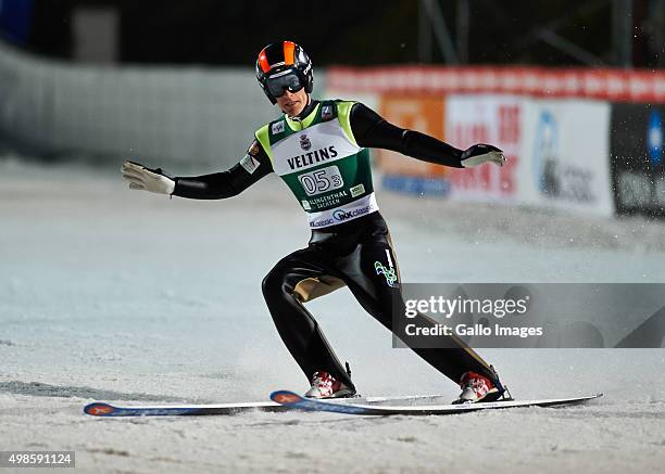 Jan Matura of Czech competes in the 2nd round of FIS Ski Jumping World Cup team competition on November 21, 2015 in Klingenthal, Germany.