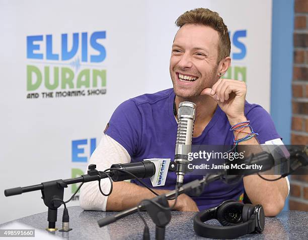 Chris Martin of Coldplay visits "The Elvis Duran Z100 Morning Show" at Z100 Studio on November 24, 2015 in New York City.