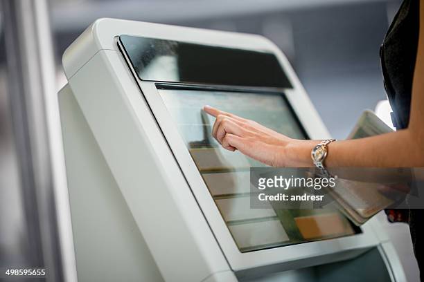 online check-in - using touch screen stock pictures, royalty-free photos & images