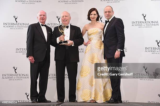 The Founders Award recipient, Writer & Creator, 'Downton Abbey' Julian Fellowes celebrates with presenters Elizabeth McGovern and Gareth Neame and...