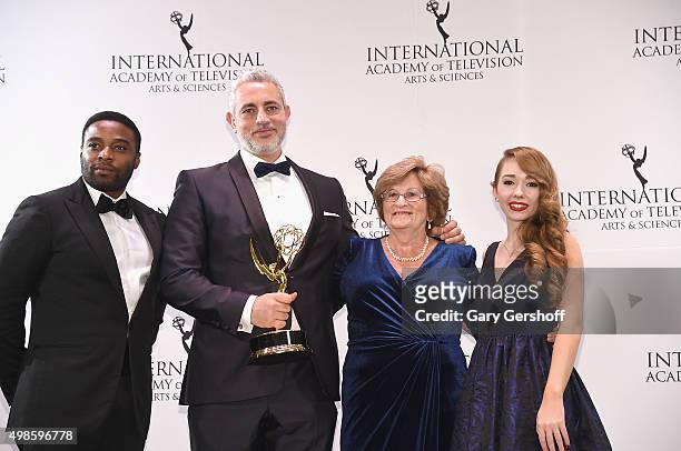Award Winners for Non-Scripted Entertainment for '50 Ways To Kill Your Mammy', Executive Producer Baz Ashmawy and cast member Nancy Ashmawy celebrate...