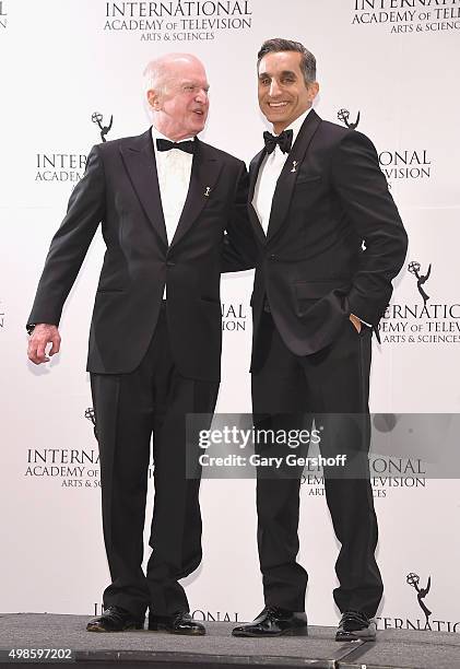 President & CEO of of the The International Academy of Television Arts & Sciences, Bruce Paisner and event host Bassem Youssef pose for pictures...