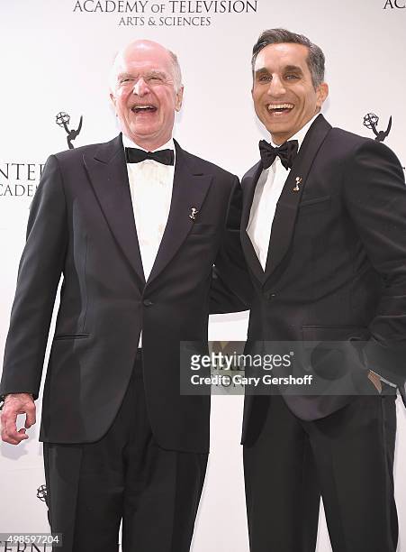 President & CEO of of the The International Academy of Television Arts & Sciences, Bruce Paisner and event host Bassem Youssef pose for pictures...