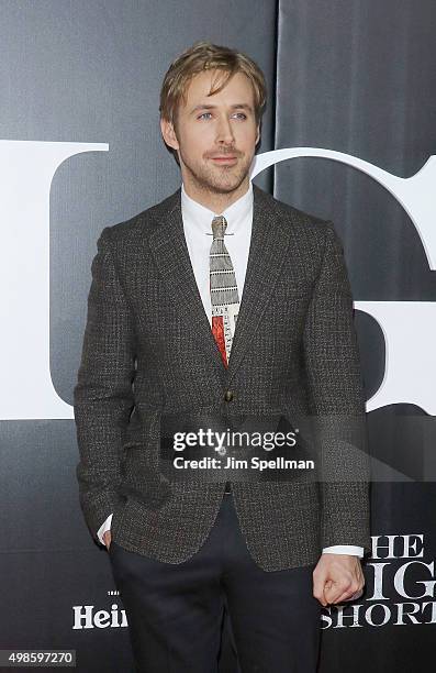 Actor Ryan Gosling attends the "The Big Short" New York premiere at Ziegfeld Theater on November 23, 2015 in New York City.