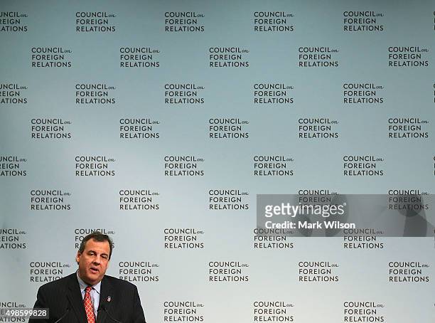 Republican presidential candidate, Gov. Chris Christie speaks at the Council on Foreign Relations, November 24, 2015 in Washington, DC. Christie...