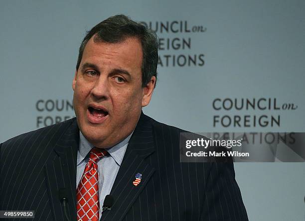 Republican presidential candidate, Gov. Chris Christie speaks at the Council on Foreign Relations, November 24, 2015 in Washington, DC. Christie...