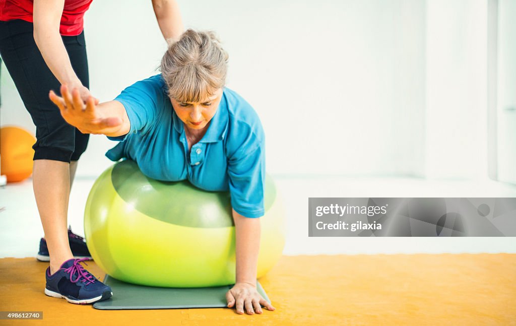 Weight loss exercise in a gym.