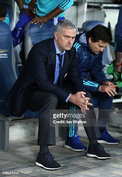 Jose Mourinho, manager of Chelsea looks on from the bench during the UEFA Champions League Group G match between Maccabi Tel-Aviv FC and Chelsea FC...