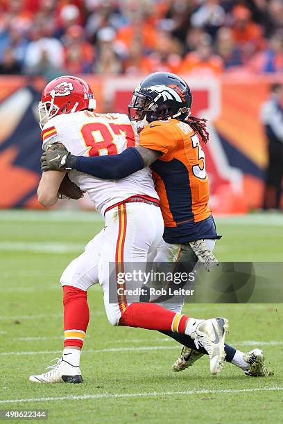 David Bruton Jr. #30 of the Denver Broncos in action during the game against the Kansas City Chiefs at Sports Authority Field At Mile High on...