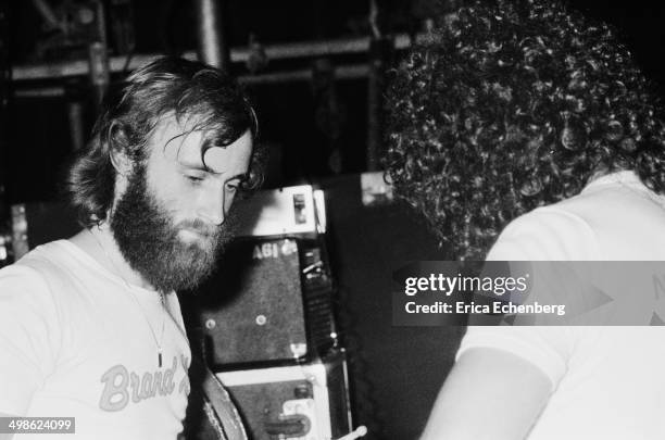 Phil Collins behind the drums while performing with Brand X at The Roundhouse, London, 31st May 1976.