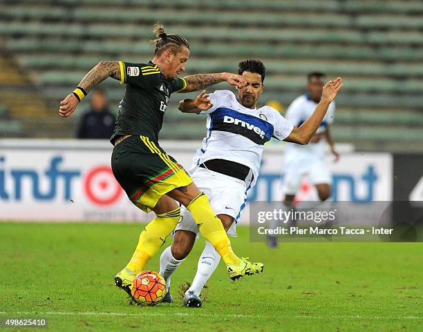 Philippe Mexes of AC Milan competes for the ball with Pedro Delgado of FC Internazionale during a pre season tournament between FC Internazionale, AC...