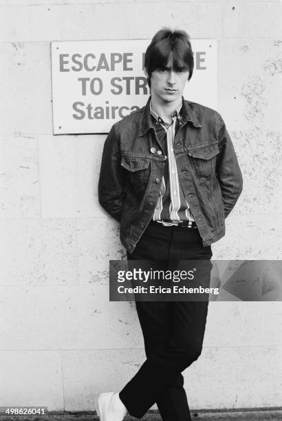 Portrait of Paul Weller of The Jam on the roof of Air Studios, Oxford Street, London during recording sessions for the band's final album 'The Gift',...