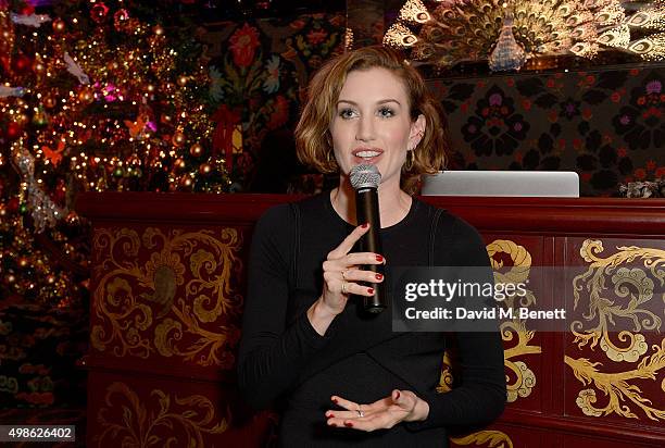 Katherine Power speaks at the WhoWhatWear UK Launch at Loulou's on November 24, 2015 in London, England.