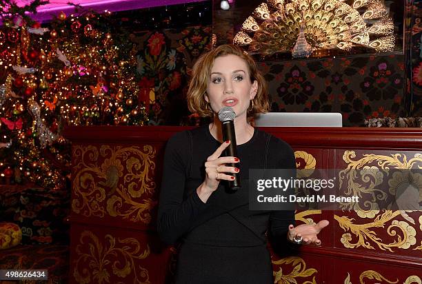 Katherine Power speaks at the WhoWhatWear UK Launch at Loulou's on November 24, 2015 in London, England.