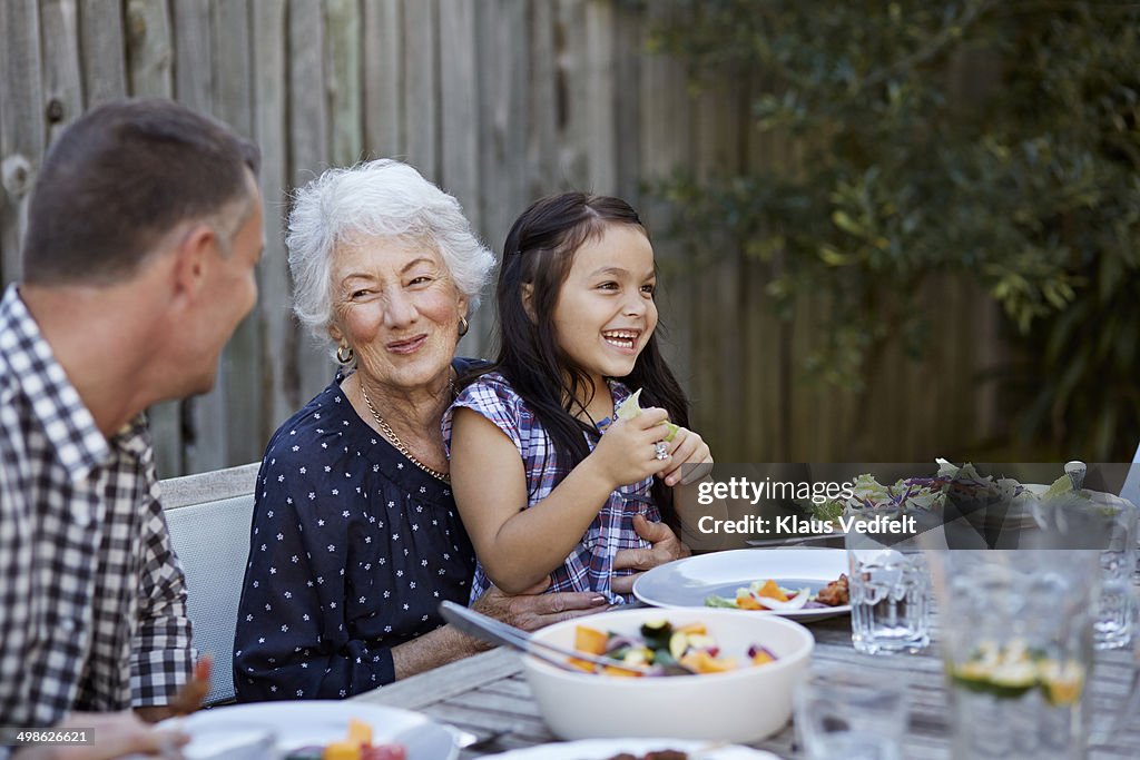 3 generations at outside dinner