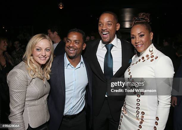 Angela Unkrich, Alfonso Ribeiro, Will Smith and Vivica A. Fox attend the after party for a screening Of Columbia Pictures' "Concussion" on November...