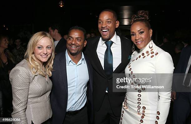 Angela Unkrich, Alfonso Ribeiro, Will Smith and Vivica A. Fox attend the after party for a screening Of Columbia Pictures' "Concussion" on November...