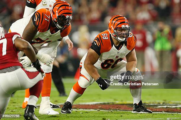 Guard Kevin Zeitler of the Cincinnati Bengals in action during the NFL game against the Arizona Cardinals at the University of Phoenix Stadium on...